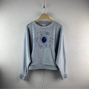 Frayed Jeans l M Cleo Celestial Sun Moon Drop Shoulder Dolman Pocket Sweatshirt
